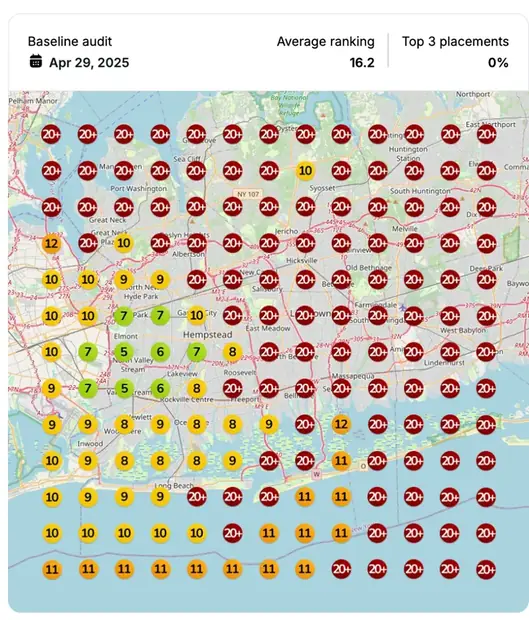 Google Maps ranking grid before for "goalkeeper academy", Youth sports coaching