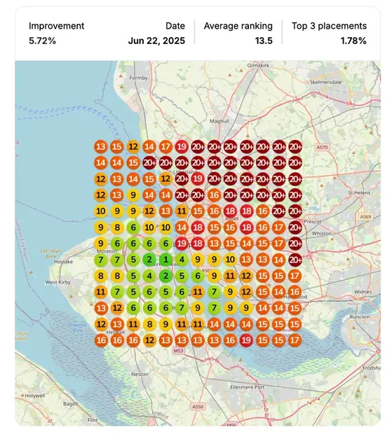 Google Maps ranking grid after for "no win no fee employment lawyers near me", Personal injury law