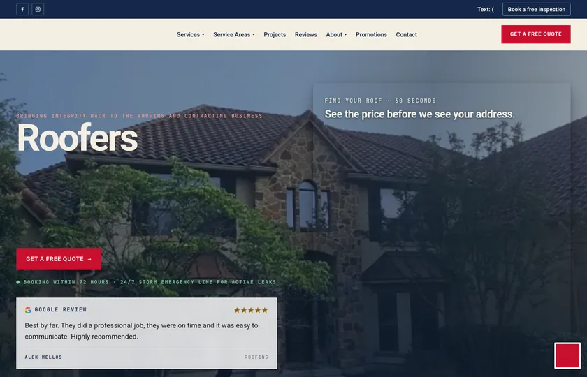 Roofing company website built by Rank on Maps