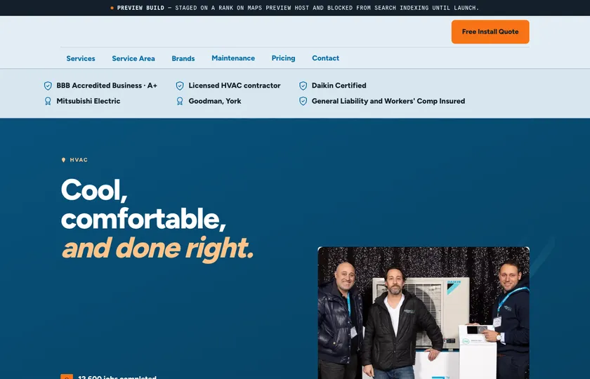 HVAC company website built by Rank on Maps