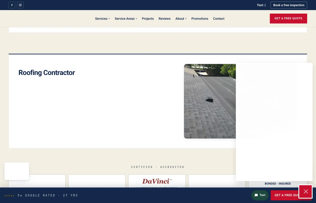 Roofing contractor service pages, built and ranked by Rank On Maps